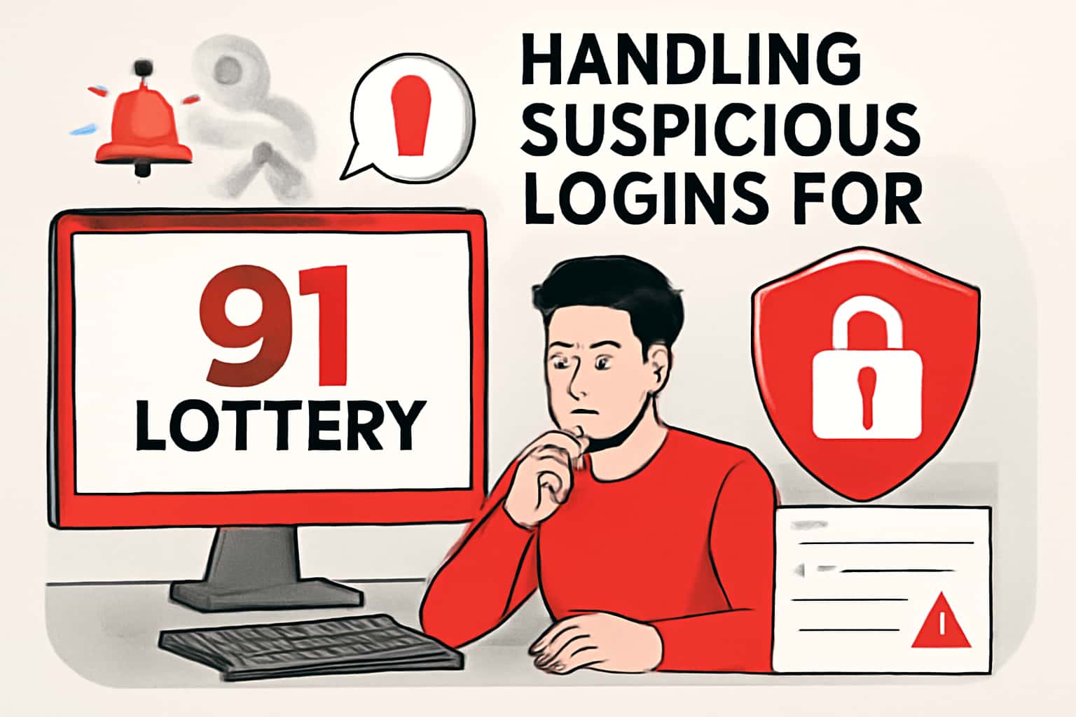 An illustrative scene concerning login security and suspicious activities for 91 Lottery.