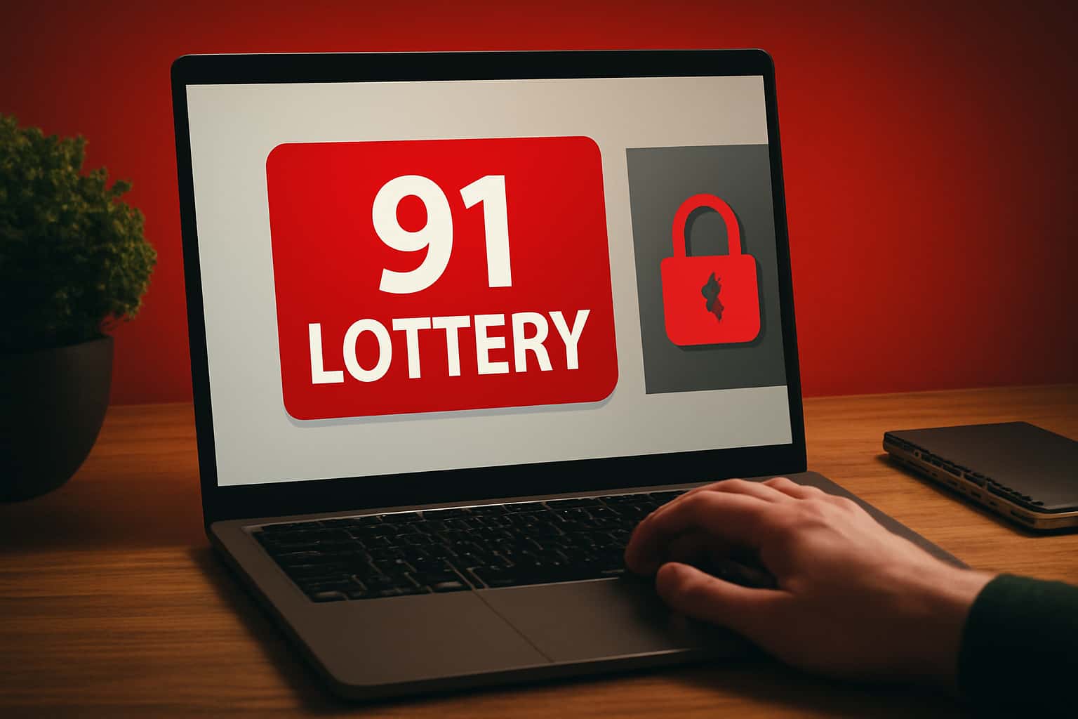 Informational scene illustrating secure practices for the 91 Lottery account.