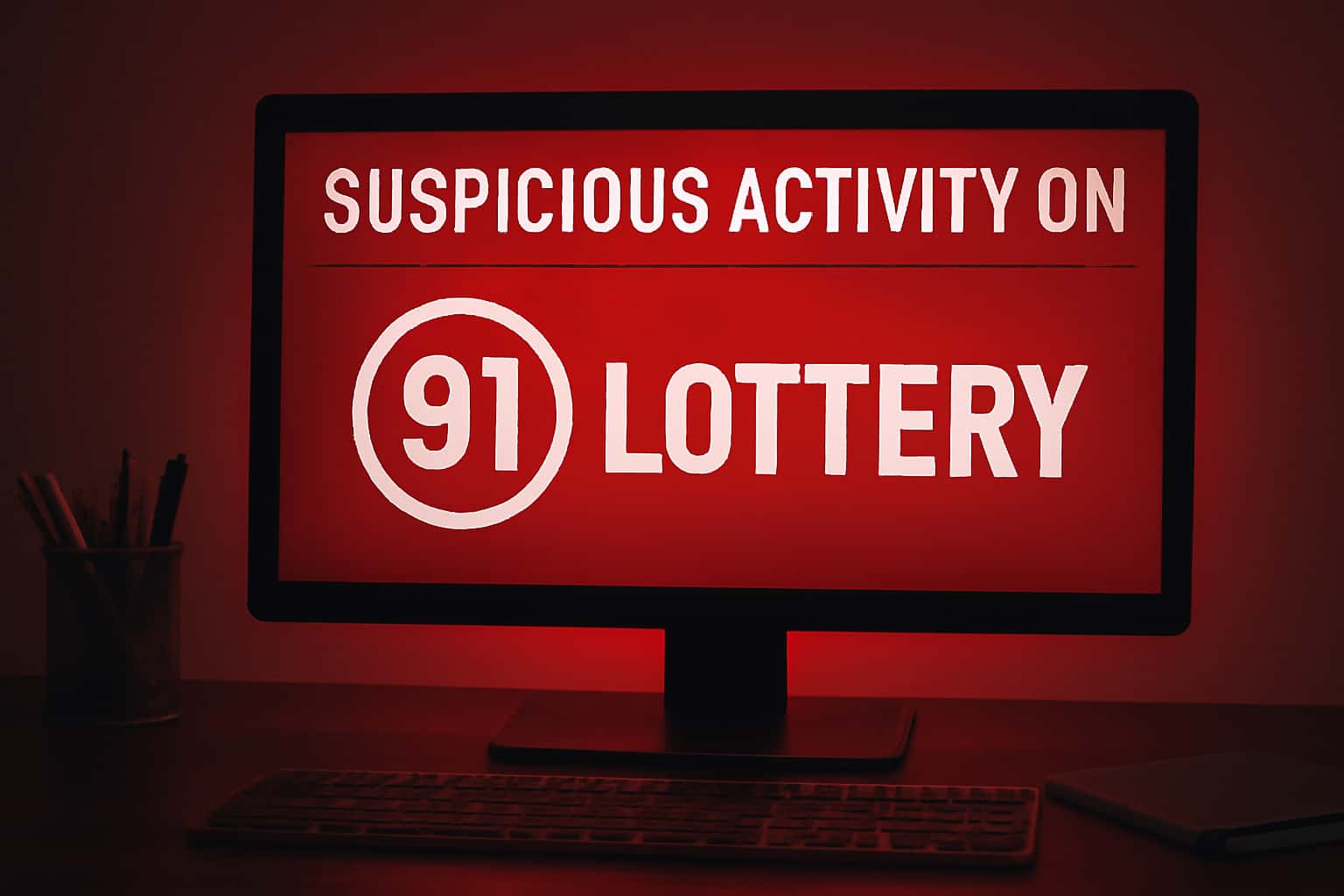 A secure digital interface displaying alerts for suspicious activity on a 91 Lottery account.